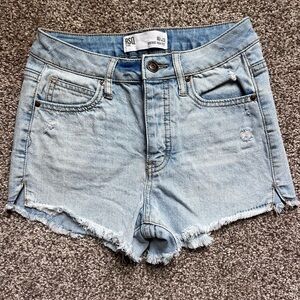 RSQ Light Blue Distressed High-Rise Denim Shorts with Frayed Hem Size 00